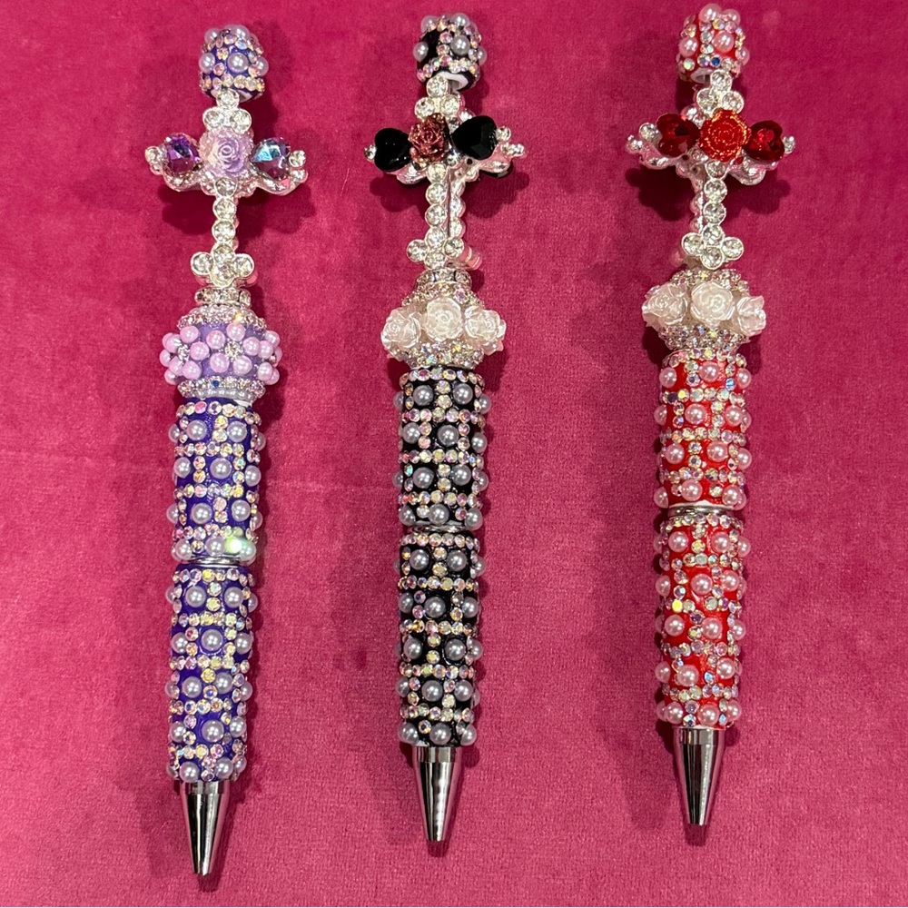 Rhinestone Jeweled Cross regillable Pen - Purple, Black, Red